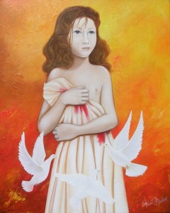 Petite fille aux colombes (40X50)            