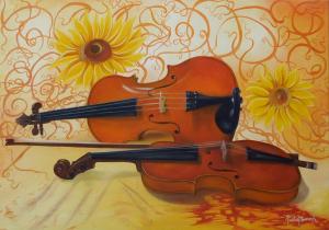 Violons et fleurs jaunes (46X65)